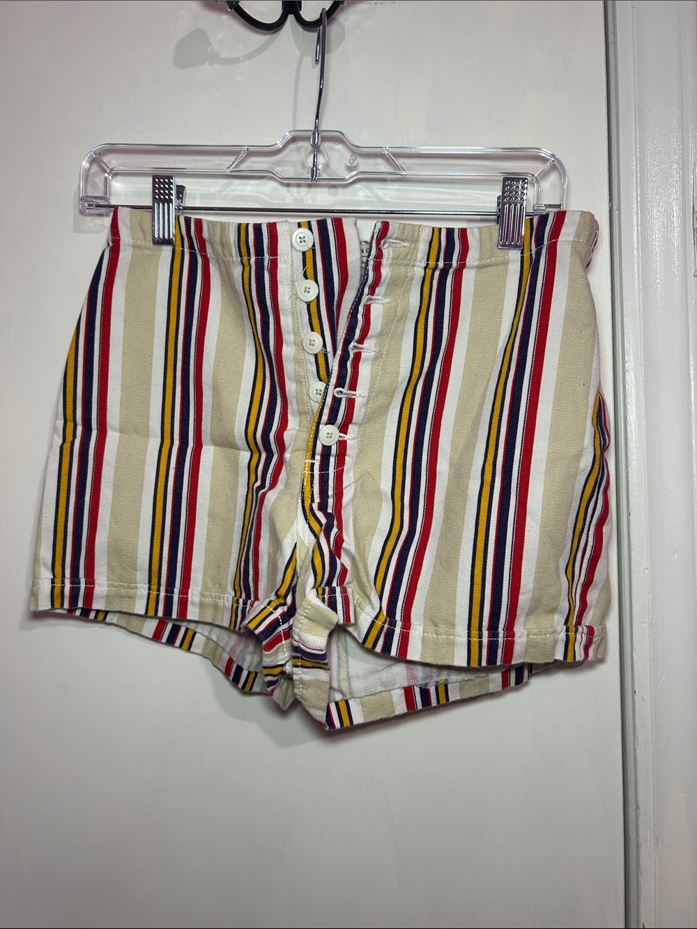 Urban Outfitters High-Waist Striped Shorts in Cream, Red, Yellow, Navy
